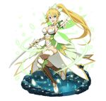  :d blonde_hair boots breasts choker cleavage detached_sleeves full_body green_eyes green_wings hair_between_eyes hair_ornament high_ponytail holding holding_sword holding_weapon jewelry large_breasts leafa long_hair looking_at_viewer navel necklace official_art open_mouth outstretched_arm pointy_ears sidelocks smile solo sword sword_art_online sword_art_online:_code_register sword_art_online:_memory_defrag thighhighs transparent_background very_long_hair weapon white_legwear wings 