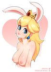  animal_ears blonde_hair blue_eyes breasts bunny_ears heart large_breasts long_hair mario_(series) neocoill nipples princess_peach simple_background super_mario_bros. topless white_background 