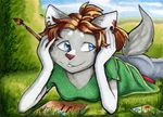 2017 anthro artist blue_eyes cat clothed clothing creating_art cute drawing ear_piercing feline female fur hair invalid_tag lin lying mammal markers multicolored_fur nature piercing sky smile solo traditional_media_(artwork) two_tone_fur wunderknodel 