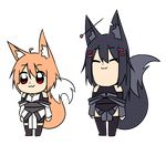  :3 ahoge animal_ear_fluff animal_ears bare_shoulders bkub_(style) black_hair black_legwear closed_eyes closed_mouth commentary fox_ears fox_tail full_body hair_between_eyes hair_ornament hairclip hairpin highres japanese_clothes kimono kiri_(sub-res) long_hair multiple_girls notched_ear obi orange_hair original parody pipimi poptepipic popuko red_eyes sash short_hair standing style_parody sub-res suzu_(sub-res) tail thighhighs transparent_background 