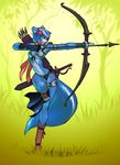  2013 action_pose anthro armor armwear arrow blue_fur blue_hair bow bra breasts clothed clothing detailed_background digital_media_(artwork) female flower fur gloves grass green_eyes hair happy_tree_friends hi_res holding_object holding_weapon legwear long_legs luigiix mammal melee_weapon midriff nature navel on_one_leg outside panties petunia petunia_(htf) plant pose quiver scarf skimpy skunk slim solo standing sword toes tree unconvincing_armor underwear weapon wide_hips 