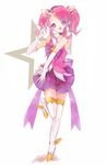  1girl alternate_costume alternate_hair_color alternate_hairstyle brooch choker earrings elbow_gloves full_body gloves hand_on_hip jewelry league_of_legends luxanna_crownguard magical_girl pink_hair solo standing star star_guardian_lux thighhighs tiara 