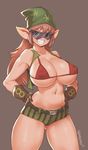  :d artist_name ass_visible_through_thighs bare_shoulders bikini_top blush breasts brown_gloves brown_hair character_request cleavage collarbone commentary cowboy_shot elbow_gloves gloves green_hat green_shorts green_vest grey_background grin hands_on_hips hat heart highres huge_breasts journey_to_the_west legs_apart long_hair looking_at_viewer navel nestkeeper open_clothes open_mouth open_vest pointy_ears red_bikini_top short_shorts shorts simple_background sleeveless smile solo standing stomach striped sunglasses teeth thighs underboob v-shaped_eyebrows vertical-striped_shorts vertical_stripes very_long_hair vest 