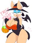  2017 anthro bat big_breasts blush breasts cleavage clothed clothing eyelashes female gem gloves green_eyes halloween hat hi_res holidays huge_breasts jinu magic_user makeup mambranous_wings mammal open_mouth rouge_the_bat smile sonic_(series) sparkles thick_thighs voluptuous wide_hips witch witch_hat 