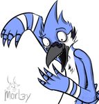  2017 anthro avian beak bird blue_feathers blue_jay cartoon_network corvid digital_drawing_(artwork) digital_media_(artwork) feathers hi_res looking_down male mammal mordecai_(regular_show) morl3y nude open_mouth reaction_image regular_show simple_background solo standing teeth tongue toony white_background white_feathers 