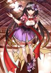  :&gt; bat black_hair bow bowtie breasts brown_hair cleavage fate/grand_order fate_(series) fingerless_gloves flower fox gloves gradient_hair hair_flower hair_ornament hole hole_in_ceiling kneehighs large_breasts long_hair looking_at_viewer low_twintails moriyama_daisuke multicolored_hair origami osakabe-hime_(fate/grand_order) purple_eyes red_neckwear solo sunlight twintails very_long_hair white_gloves 