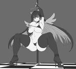  1girl bare_shoulders breasts choker collarbone halo high_heels large_breasts legs long_hair looking_at_viewer multicolored_hair nipples panty_&amp;_stocking_with_garterbelt pole pole_dancing solo stocking_(psg) stripper_pole the_golden_smurf thick_thighs thighhighs thighs two-tone_hair wings 