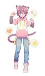  absurdres animal_ears blue_eyes cat_ears cat_tail catboy full_body heart highres hood hood_down hoodie male_focus muma_feifei open_mouth original purple_hair shoes smile solo spoken_fish spoken_heart spoken_star tail 