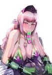  1girl alternate_costume bare_shoulders bikini blush bow_(bhp) braid breasts censored cleavage collarbone commentary_request condom condom_in_mouth condom_packet_strip condom_wrapper cum ejaculation_between_breasts elbow_gloves fate/grand_order fate_(series) florence_nightingale_(fate/grand_order) gloves green_bikini green_gloves hat hetero large_breasts long_hair mosaic_censoring mouth_hold multicolored multicolored_bikini multicolored_clothes nurse_cap paizuri paizuri_under_clothes penis pink_hair red_eyes revealing_clothes shiny shiny_hair shiny_skin simple_background sketch solo_focus sweat swimsuit trick_or_treatment white_background 
