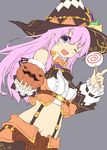  candy dress food hair_ornament halloween_costume hat highres holding lollipop long_hair looking_at_viewer navel nepgear neptune_(series) normaland one_eye_closed pink_hair purple_eyes short_dress solo witch_hat 