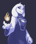  2017 5_fingers absurd_res anthro blue_clothing blue_dress blue_eyes boss_monster caprine claws clothed clothing cool_colors digital_media_(artwork) dress eyebrows eyelashes fangs female fire fireball front_view goat half-length_portrait hi_res horn long_ears looking_at_viewer magic magic_user mammal portrait simple_background smile snout solo standing toriel undertale verulence video_games white_claws white_horn 