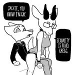  2017 anthro boxers_(clothing) canine caprine clothing english_text eyewear fangs female fox glasses goat gregg_(nitw) horn humor jacket jackie_(nitw) lapdance male male/female mammal night_in_the_woods open_mouth parody pashoo shirt shorts stated_homosexuality tank_top teeth text undershirt underwear wristband 