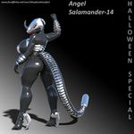  3d_(artwork) angela-45 anthro clothing cosplay cyber_dragon digital_media_(artwork) dragon female footwear high_heels idsaybucketsofart latex_skin machine salamander-14 shoes solo 