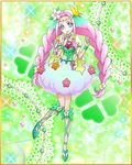  blush cure_felice flower gloves green_eyes ha-chan_(mahou_girls_precure!) hanami_kotoha long_hair magical_girl mahou_girls_precure! pink_hair precure smile twin_braids 