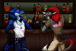  anthro bar clothed clothing duo fur male open_mouth sergal silvergrin 