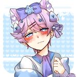  animal_humanoid blue_eyes blush cat cat_humanoid feline hair hair_ribbon himetochan humanoid male mammal multi_ear purple_hair ribbons short_hair smile 