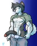  2017 abs anthro balls biceps boxers_(clothing) canine clothing dog husky invalid_tag long_penis male mammal muscular muscular_male navel pants pecs penis smile solo stx70 underwear vein 