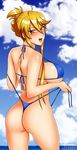  1girl ass blonde_hair breasts curvy highschool_of_the_dead huge_breasts legs long_hair looking_at_viewer marikawa_shizuka open_month patreon school_nurse solo standing swimsuit tenzen thighs watermark white_skin wide_hips yellow_eyes 