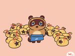  2017 animal_crossing animated apron blue_eyes bouncing clothing dancing half-closed_eyes keke loincloth mammal money_bag nintendo simple_background smile solo star tanuki tom_nook_(animal_crossing) video_games 