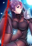  bodysuit breasts cosplay covered_nipples fate/grand_order fate/stay_night fate_(series) gae_bolg holding holding_weapon large_breasts long_hair looking_at_viewer matou_sakura pauldrons polearm purple_bodysuit purple_eyes purple_hair scathach_(fate)_(all) scathach_(fate/grand_order) scathach_(fate/grand_order)_(cosplay) solo spear weapon zukky 