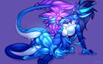  2017 anthro blue_eyes blue_hair breasts digital_media_(artwork) dragon duo female hair horn nipples oksara purple_eyes simple_background 
