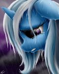  2015 animated blue_fur blue_hair cloud cloudscape crying equine female feral friendship_is_magic frown fur hair horn long_hair looking_down mammal multicolored_hair my_little_pony open_mouth outside purple_eyes raining sad sky solo symbianl tears teeth trixie_(mlp) two_tone_hair unicorn wet 