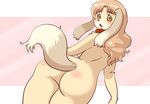  1girl artist_reuqest breasts brown_eyes brown_hair dog furry long_hair nude open_mouth solo 