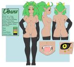  2017 abs alpha_channel amber_eyes beige_skin biceps big_breasts black_sclera black_skin breasts butt demon digital_media_(artwork) dynamo-x english_text facial_piercing female front_view green_hair hair hand_on_hip horn long_hair looking_at_viewer model_sheet multicolored_skin muscular muscular_female not_furry nude open_mouth piercing pointy_ears rear_view sharp_teeth side_view standing teeth text tongue two_tone_skin utuu_(dynamo-x) 