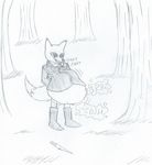  abdominal_bulge ambiguous_gender anthro black_and_white bulge canine clothing digestion english_text fluffy forest fox gregg gregg_(nitw) knife male male/ambiguous male_pred mammal monochrome night_in_the_woods nitw open_mouth oral_vore raised_tail same_size smile stomach_acid struggling taniciusthefox text tree vore willing_pred 