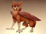  2017 avian beak brown_feathers claws digital_media_(artwork) feathered_wings feathers feral gradient_background grey_beak hippogryph hooves male simple_background solo wings zazush-una 