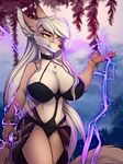  2017 5_fingers anthro big_breasts breasts canine clothed clothing collar detailed_background digital_media_(artwork) eyewear female fur glasses magic makeup mammal mascara shariea skimpy smile solo standing tan_fur wide_hips yellow_eyes 