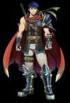  &gt;:( absurdres arm_guards armor armored_boots asymmetrical_armor bandages belt belt_buckle black_gloves blue_eyes blue_hair boots brown_vest buckle cape closed_mouth fingerless_gloves fire_emblem fire_emblem:_akatsuki_no_megami fire_emblem_heroes frown full_body gloves headband highres ike knee_boots legs_apart looking_at_viewer male_focus mazjojo muscle open_clothes open_vest pants pauldrons red_cape standing v-shaped_eyebrows vest white_pants 