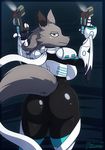  2017 annoyed armor big_breasts big_butt breasts bubble_butt butt canine looking_at_viewer looking_back mammal miso_souperstar ranged_weapon rear_view side_bopb thick_thighs voluptuous weapon wide_hips wolf 