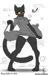  2016 anthro ballistic-cottontail barefoot biped black_body black_fur blush breasts cat clothed clothing digital_media_(artwork) dress embarrassed feline female front_view fully_clothed fur google grey_bottomwear grey_topwear halloween hi_res holding_object holidays magic magic_user mammal momo_(google) no_iris onomatopoeia panties pink_bottomwear plantigrade raised_dress raised_skirt solo sound_effects spell spread_legs spreading standing underwear upskirt wand witch yellow_sclera 