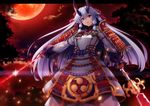 armor bangs blood bloody_weapon bow_(weapon) cloud cloudy_sky commentary_request detached_sleeves dual_wielding fate/grand_order fate_(series) fingerless_gloves full_moon glint gloves hair_between_eyes hair_ribbon headband highres holding holding_naginata holding_sword holding_weapon horns japanese_armor japanese_clothes katana kimono kote kusazuri legs_apart long_hair long_sleeves moon naginata night night_sky oni_horns open_mouth polearm ponytail puffy_long_sleeves puffy_sleeves raiou red_eyes red_gloves red_moon red_sky revision ribbon shoulder_armor silver_hair sky sode solo sparkle standing sword tomoe_gozen_(fate/grand_order) tsurime very_long_hair weapon white_kimono 