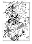  1997 anthro cheetah eyes_closed feline female flower hair mammal michele_light monochrome plant solo spring wood 