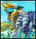  blitzdrachin blue_scales capcom cropped dragon eyes_closed monster monster_hunter open_mouth scales sky video_games zinogre 