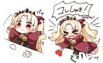  &gt;_&lt; 1girl absurdres bangs black_dress blonde_hair blush bow cape closed_mouth commentary_request dress ereshkigal_(fate/grand_order) eyebrows_visible_through_hair eyes_closed fate/grand_order fate_(series) hair_bow heart highres jako_(jakoo21) long_hair long_sleeves open_mouth outstretched_arms parted_bangs red_bow red_cape red_eyes round_teeth single_sleeve skull sleeves_past_wrists spine spread_arms teeth tiara translation_request twitter two_side_up upper_teeth very_long_hair white_background |_| 