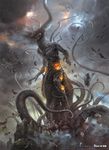  cloud cloudy_sky copyright_name cthulhu_mythos eldritch_abomination force_of_will highres mad_(artist) monster no_humans nyarlathotep official_art sky solo tentacles 