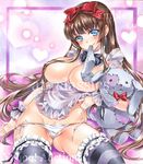  apron at_classics bangs black_neckwear blue_eyes blush bow bowtie breasts brown_hair closed_mouth cowboy_shot detached_collar eyebrows_visible_through_hair groin hair_bow hair_censor hair_over_breasts heart holding holding_stuffed_animal large_breasts long_hair looking_at_viewer mouth_hold original panties red_bow red_neckwear sample side-tie_panties sidelocks sitting solo striped striped_legwear stuffed_animal stuffed_bunny stuffed_toy thighhighs traditional_media underwear very_long_hair waist_apron watermark white_apron white_panties 