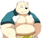  2019 anthro belly bhtoss black_nose clothed clothing cute_fangs fur male mammal moobs overweight overweight_male polar_bear simple_background solo ursid ursine white_background white_fur 
