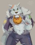  2016 anthro biceps canine fur halloween hi_res holidays kemono male mammal muscular muscular_male pecs simple_background taki_kaze wolf 