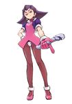  aosa_(momikin) brown_hair crotch_plate earrings gloves green_eyes hair_pulled_back hairband jewelry pantyhose pink_hairband rockman rockman_dash short_hair solo tron_bonne 