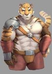  2017 abs anthro biceps big_muscles feline kemono male mammal muscular muscular_male pecs simple_background taki_kaze tiger 