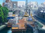  artist_logo building clock commentary_request construction_site dated day fence kusakabe_(kusakabeworks) ladder no_humans outdoors railroad_tracks real_world_location river scaffolding scenery sky tokyo_(city) traffic_cone train_station train_station_platform 