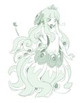  1girl black_sclera female monochrome monster_girl navel no_nipples open_mouth raigou sharp_teeth small_breasts solo tentacle topless 