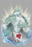  2017 anthro biceps canine clothed clothing fur hi_res kemono loincloth male mammal muscular muscular_male pecs simple_background skimpy taki_kaze topless wolf 