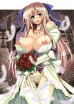  blush bouquet bow breasts celes_chere feathers final_fantasy final_fantasy_vi flower garter_straps hair_bow huge_breasts nipples panties red_flower red_rose rose solo thighhighs underwear yasakani_an 