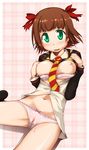  amami_haruka bottomless brown_hair cameltoe green_eyes highres idolmaster idolmaster_(classic) navel pussy pussy_juice solo ttomm 