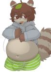  2019 anthro belly bulge canid canine clothing hoodie humanoid_hands leaf male mammal navel overweight overweight_male raccoon_dog si_ra_ta_ma3 simple_background solo tanuki underwear white_background 